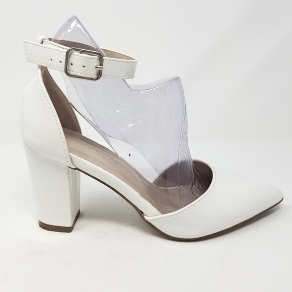white 2 strap heels